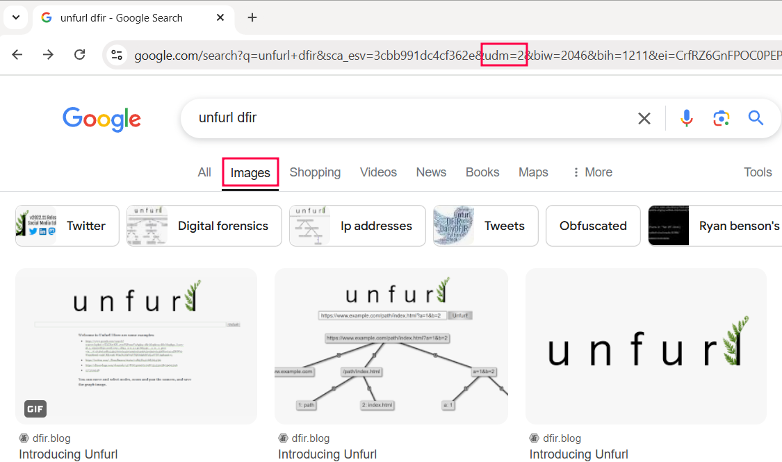 Google Search "Images" Results Page with UDM=2