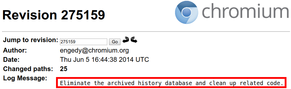 Archived History files removed from Chrome v37